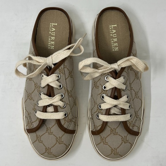 Ralph Lauren Cissy Camel Signature Fabric Mule Sneaker Women's Size 8.5B VTG NEW - Picture 9 of 14